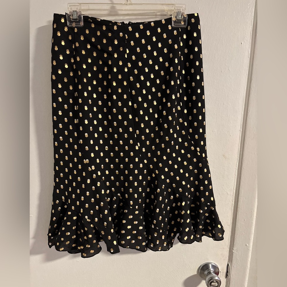 NWT Who What Wear Black Gold Polka Dot Ruffle Midi Skirt Size 8
(1007)
